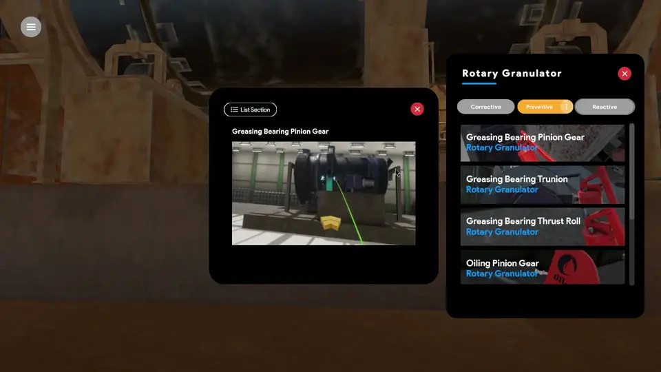 Tampilan VR: menu pemeliharaan Rotary Granulator di Pabrik NPK